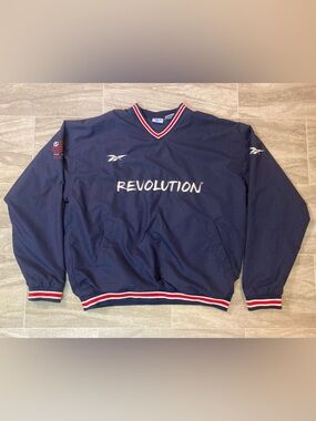Vintage 1990s New England Revolution MLS Soccer Pullover Jacket Reebok Navy Red